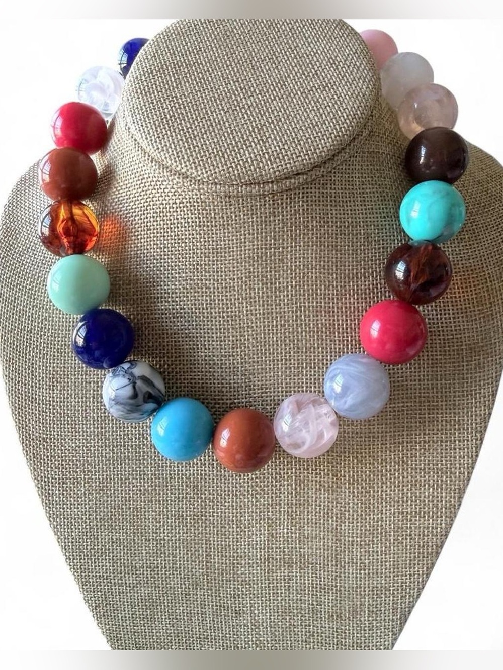 Multicolor Gemstone XXL Bead Statement Necklace - Women Jewelry